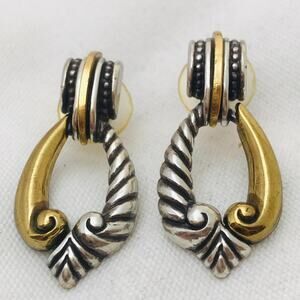 Brighton Earrings -Gold Silver  Tone  -  Rope Scroll - Mixed Metal Vintage Style